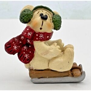 Suzi Skoglund Sledding Snowbear Hand-painted Resin Figure '97 Folk Art Christmas